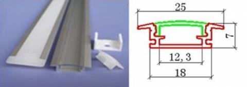 Alusín/alu profil szett 1m, beépíthető, pattintható tejes takaróval