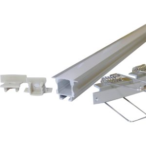 Alusín Led profil, Design világításhoz! 2 méter sín+tejes takaró,+4db rúgósrögzítő + 2db végzáró 120/ 240 Ledes szalaghoz