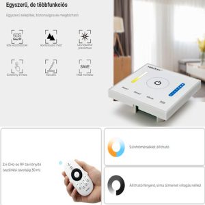 Mi-Light P2 fali panel CCT Led szalag vezérlő és távirányító egyben, egyszínű vagy kétszínű Led szalaghoz, rádiós, 10A, 120W - Image 3