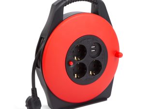 Kábeldob műanyag tartóval - 3 x 1,5 mm² - 2 x USB - 10 m