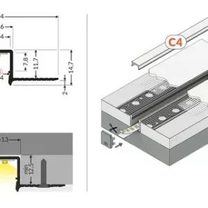 Gipszkartonba glettelhető alu sín szett, 2M sín+ opál - Image 3