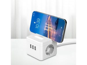 WinningStar - Kocka elosztó - 2-es + 3 x USB + beépített lámpa - 2 m