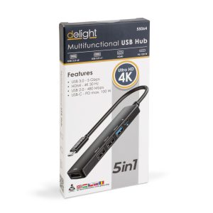 Multifunkciós USB Hub - HDMI + Type-C 3.0 - 3xUSB-A, 1xType-C - 5 Gbps, 100 W - fekete - Image 5