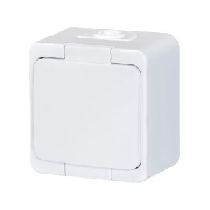 Egyszeres, cseppálló aljzat fedéllel, a termék színében, f/m 2p+z 16A, 250V, SCHUKO IP44 (NT-17S FEHÉR)