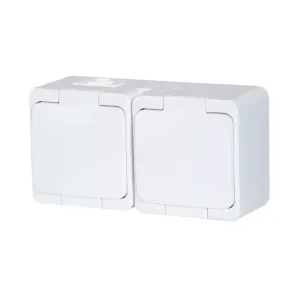 Dupla fröccsenő víz elleni védelemmel ellátott aljzat fedéllel a termék színében f/m 2p+z 16A, 250V, SCHUKO IP44 (NT-7S FEHÉR)