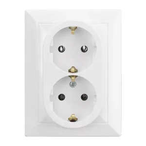 Dupla csatlakozóaljzat m/m 2x2p+Z 16A, 250V komplett, SCHUKO (PT-7P FEHÉR)