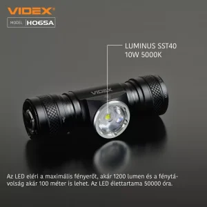 VIDEX Fejlámpa tölthető akkumulátorral -H065A - Image 4