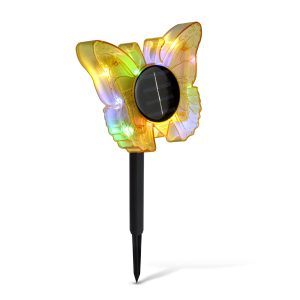 Leszúrható szolár pillangó 12db  - sárga - 13 x 6,5 x 35 cm - melegfehér + színes LED - Image 3