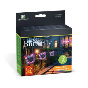 Leszúrható szolár pillangó 12db - lila - 13 x 6,5 x 35 cm - melegfehér + színes LED - Image 4