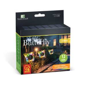 Leszúrható szolár pillangó 12db  - sárga - 13 x 6,5 x 35 cm - melegfehér + színes LED - Image 4