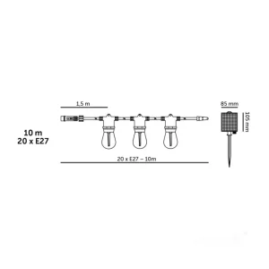 Napelemes LED-es fényfüzér, 10 m, 20 x 0,042 W, E27, - Image 5