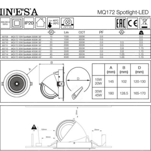 Inesa Led mélysugárzó lámpa 15W, 1500 lumen, 3000 kelvin, meleg fehér, állítható fej. Kép-kirakat-áru világítás. - Image 3