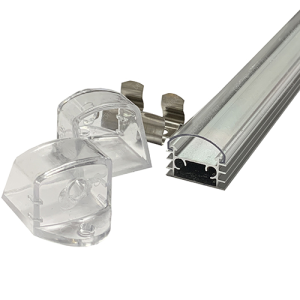 Alusín Led profil szett, íves búra, extra hűtéssel, IP44 vízálló! 8-12 mm Led szalaghoz. 2 m sín+átlátszó búra+4 db rögzítő+2 db vég