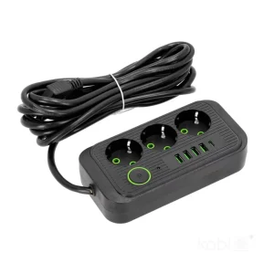 KOBI LINEA PRO hosszabbító, 3 aljzat + 4 USB + 1 USB-C, 5 m, fekete - Image 3