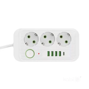 KOBI LINEA PRO hosszabbító, 3 aljzat + 4 USB / 1 USB-C, 5 m, fehér - Image 4