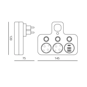 Elosztó LINEA PRO FL3 2 aljzat+2 USB/1 USB-C 4000K fekete Kobi - Image 5