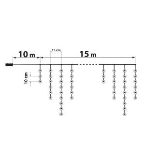 Fényfüzér függöny - 15 m melegfehér - 600 LED - 100-240V - 6W - átlátszó kábel - 3. kép